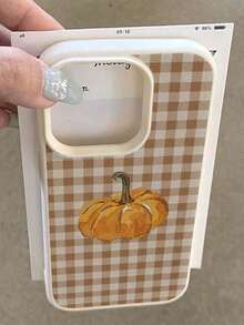 1 PC Stylish Checkered Pumpkin Phone Case, Autumn/Winter Style, 17 Pro Max TPU Protective Cover, Compatible With IPhone 11/12/13/14/15/16/16 Pro Max, Compatible With Iphone 17/17 Pro/17 Pro Max/Air Cases - Multicolor - View 1