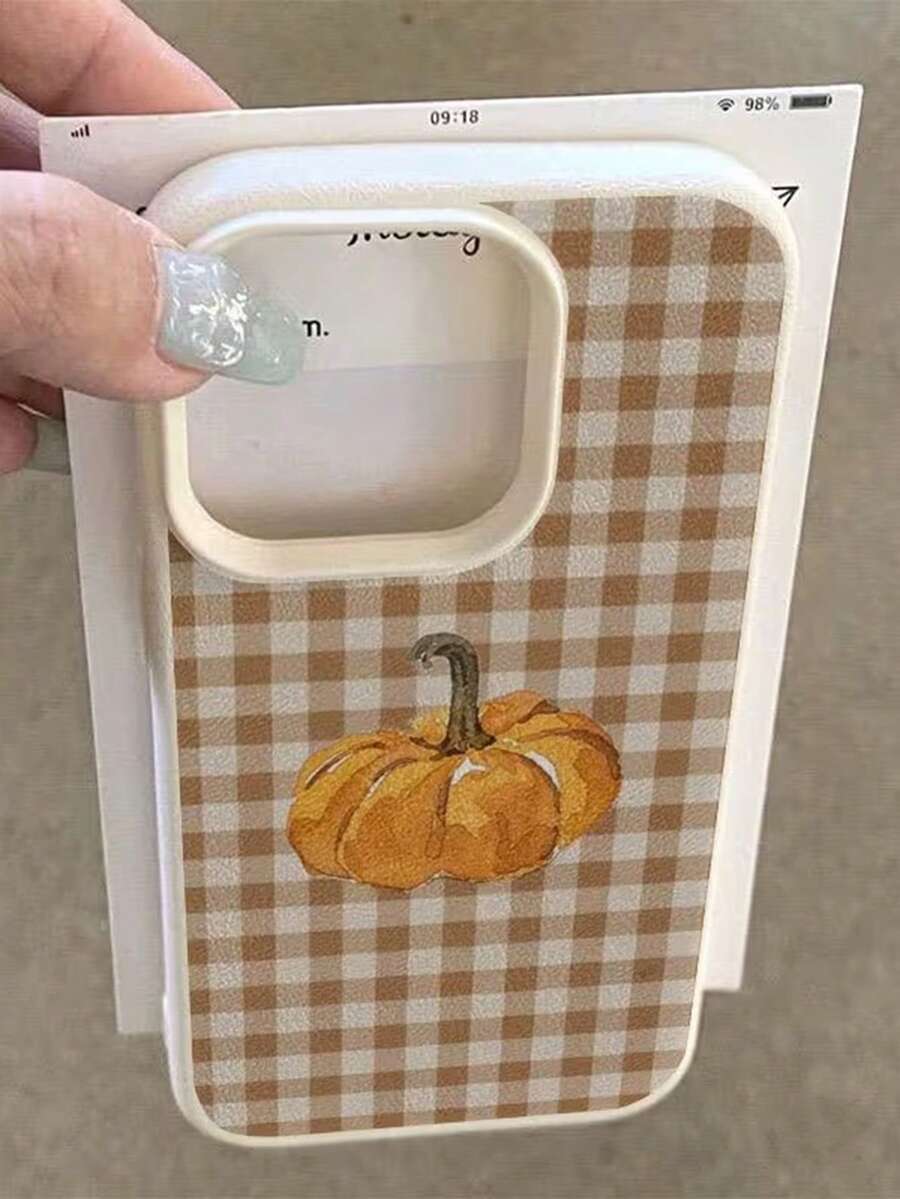 1 PC Stylish Checkered Pumpkin Phone Case, Autumn/Winter Style, 17 Pro Max TPU Protective Cover, Compatible With IPhone 11/12/13/14/15/16/16 Pro Max, Compatible With Iphone 17/17 Pro/17 Pro Max/Air Cases - Multicolor - View 1