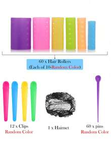 133 Pieces/Set Hair Curling Rollers Curly Hair Tools With Pin Hair Net Hair Clips Non Slip Clips Hair Styling Accessories For Women And Girls - Multicolor - View 4