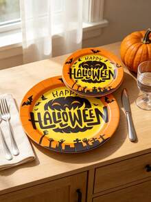 10/20/40pcs Paper Plates,Party Paper Plates,Paper Dinner Plates,7&9 Inch Disposable Paper Plates,Theme Party Tableware Paper Plates,Halloween Paper Plates,Halloween,Spooky Halloween Paper Plates,Tea Party Paper Plates - Multicolor - View 4