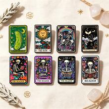Tarot Card Enamel Brooch Set, Skull Humor Pickle Sun Unicorn Brooch, Gothic Mysterious Style Lapel Pin, Suitable For Backpacks Hats Clothing, Halloween Jewelry Gift - Multicolor - View 10