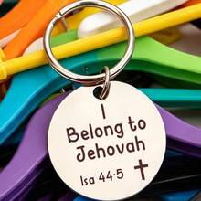 1pc Bible Verse Engraved Keychain "I Belong To Jehovah" Christian Faith Gift Pendant Suitable For Christmas, Thanksgiving, Birthday - A - View 7