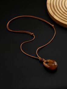 1pc Vintage Water Drop Acrylic Pendant PU Necklace For Women, Suitable For Daily Wear - Multicolor - View 4