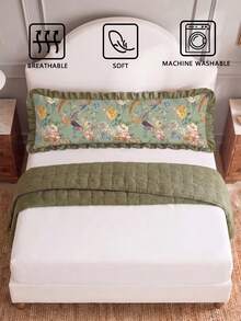 1pc Green Watercolor Leaf And Bird Pattern Long Pillowcase Is Simple In Design And Versatile In Function. It Is Made Of Modern Minimalist Polyester Fabric, Which Is Soft And Comfortable. It Is Suitable For Use In The Master Bedroom, Secondary Bedroom - Multicolor - View 4