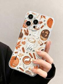 Halloween Elements Autumn Pumpkin Painted Transparent Four-Corner Card Slot Multifunctional Card Holder Thick Anti-Drop Phone Protective Case, Compatible With Iphone 18/18 Pro/18 Pro Max/17/17 Pro/17 Pro Max/16/11/16 Pro/16 Plus/16 Pro Max/16 E/15 Pro Max/13/14/12/11 And Other Models, With Card Slot, Soft TPU Shock-Absorbing Fashion Autumn Phone Case - Clear - View 3