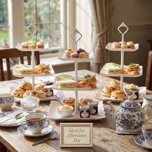 3PCS 3 Tier Cake Stand Afternoon Tea Wedding Plates Party Embossed Tableware - View 6