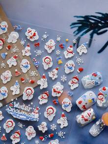 1pc Embossed Nail Art Stickers, Self-Adhesive Winter Nail Stickers, Cute Christmas Nail Decor, DIY - Multicolor - View 3