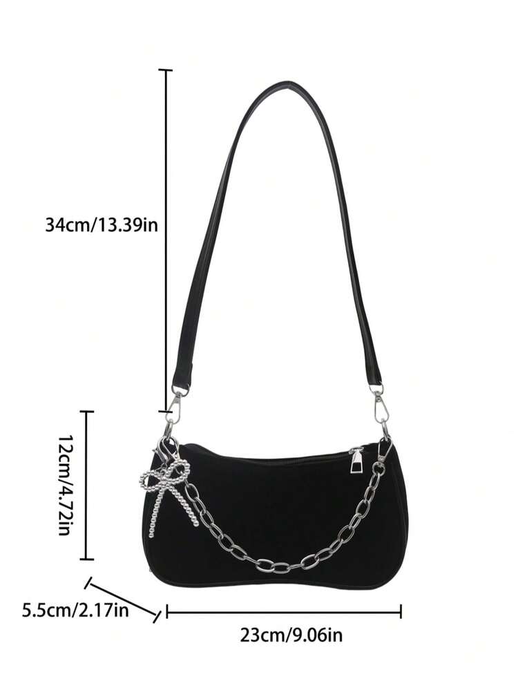 1pc Hot Girl Style Women's Handbag With Bow And Chain Strap, Suitable For Shopping, Dating, Commuting, Small Bag - Black - View 8
