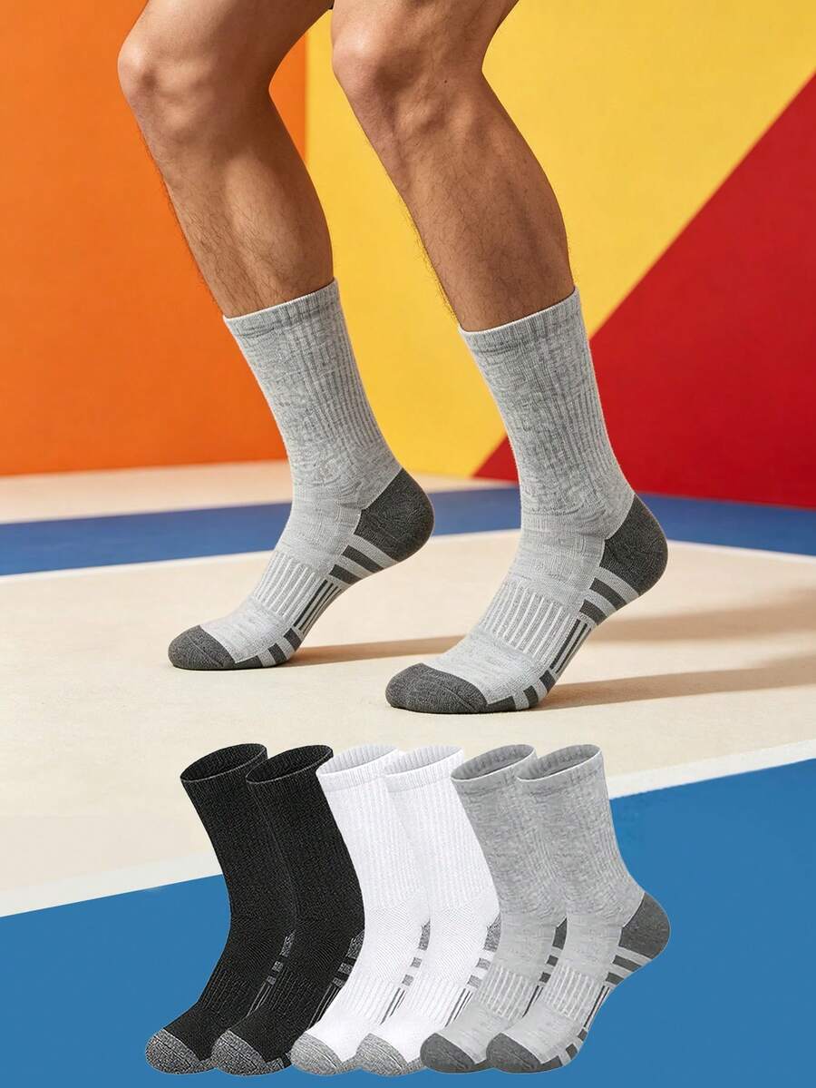 1/6/12 Pairs Men's Mid-Calf Socks, Striped Compression Anti-Slip Shock-Absorbing Outdoor Fitness Socks, Running Socks, Casual Everyday Socks - Multicolor - View 1