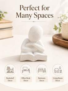 Patung Resin Figur Membaca Dekorasi Meja Rumah Ornamen Bentuk Manusia Abstrak untuk Rak Buku, Meja Kopi, Meja Kantor, Lemari Ruang Tamu, Pajangan, Hadiah Dekorasi Interior untuk Pesta Peresmian Rumah - Meditasi Putih - View 4