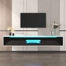 Double-Layer Color Design TV Cabinet/Minimalist Modern Style TV Cabinet/3 Flip Doors/With LED Light/Multi-Purpose Installation Method/Easy To Clean/Suitable For Apartment, Living Room - Black - View 6