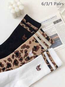 6/3/1 Women's Leopard Print Socks, Fashion Casual Socks, Vintage Animal Pattern Design, Christmas Gift Choice. - Type a - View 6