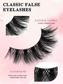 ENCHUW 7 Pairs Cat Eye False Eyelashes Clear Band Lash Extension Natural False Eyelashes Cross 3D Fake Lashes - Black - View 3