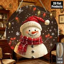 2D Flat Round Wooden Snowman Hanging Decor - Realistic Snowman Decoration Suitable For Christmas, Winter Table Centerpiece, Durable Hanging Ornament For Kitchen And Dining Room, Snowman Plaque, Seasonal Table Decor For Multiple Holidays - A - View 1
