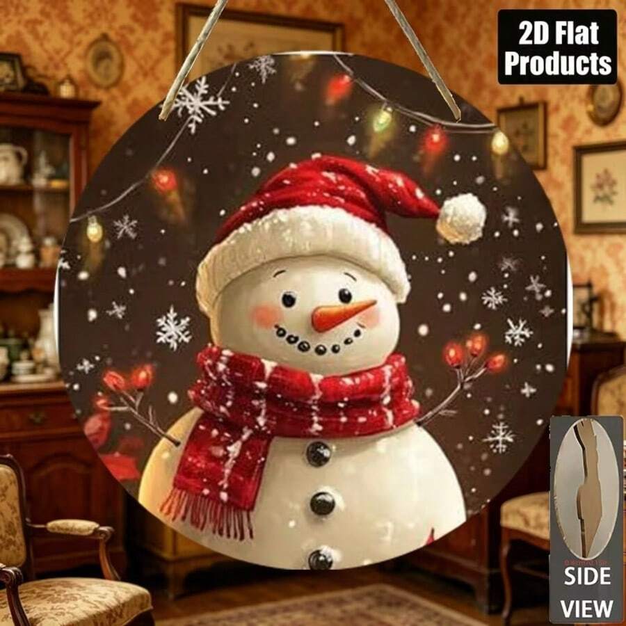 2D Flat Round Wooden Snowman Hanging Decor - Realistic Snowman Decoration Suitable For Christmas, Winter Table Centerpiece, Durable Hanging Ornament For Kitchen And Dining Room, Snowman Plaque, Seasonal Table Decor For Multiple Holidays - A - View 1
