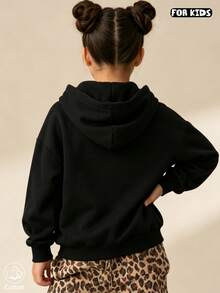 Girls Strawberry Print Hoodie Casual Long Sleeve Loose Pullover Sweatshirt - Black - View 2