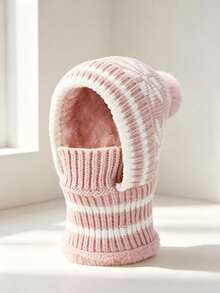 Winter Warm Knitted Hooded Scarf With Ear Protection Design, Unisex Full Coverage, Snowflake Pattern, Pom Pom Decor, Suitable For Outdoor Walking, Commuting, Travel, Skiing, Hiking And Cold Weather Daily Wear - One Size Fits All - View 13