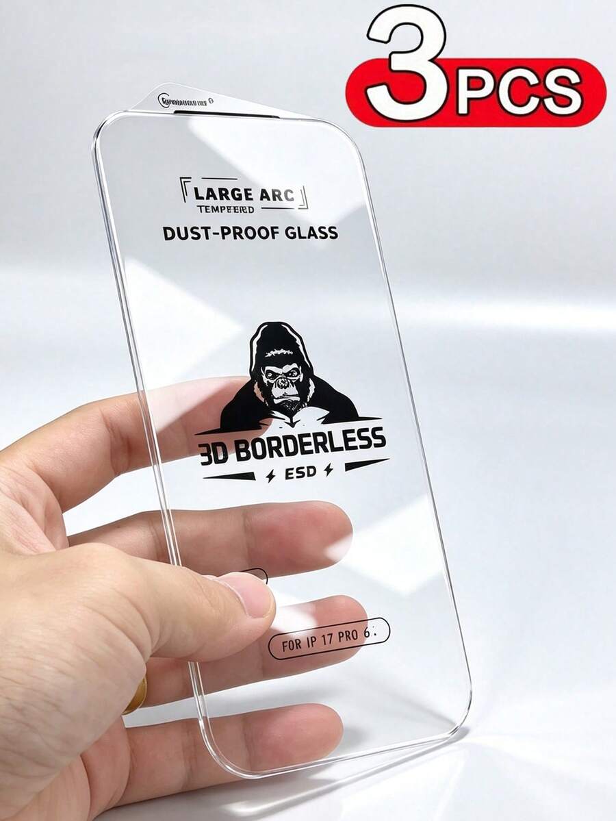 3-Piece Borderless High-Definition Tempered Glass Screen Protector For IPhone Duo, 18, 17, 16, 15, Pro Max, Air 16e, 17e, 11, 12, 13, 14 Plus, X, XR, XS Max. Full Screen Protection, High-Definition, Completely Transparent, No White Borders, Large Curved Invisible Tempered Glass, Electroplated Anti-Fingerprint, High-Definition Film, Full Coverage, Dustproof Screen Protector.