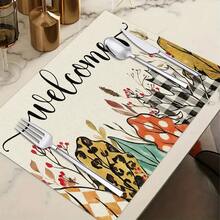 1/4/6pcs Autumn Series Leopard Print & Autumn Leaf Welcome Mixed Pattern Placemats, Heat-Resistant Table Mats For Home Kitchen, Table Protection, Kitchen Dining Table, Party Scene Decoration - Multicolor - View 12