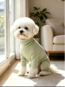 Pet Dog Clothing Multi-Color/Solid Color Fleece Home Wear Four-Legged Jumpsuit Anti-Shedding Base Layer Casual Comfortable Inner Lining Top Suitable For Small Dogs (Poodle, Bichon, Pomeranian, Yorkshire Terrier, Maltese) All-Season Wear - Mint Green - View 1