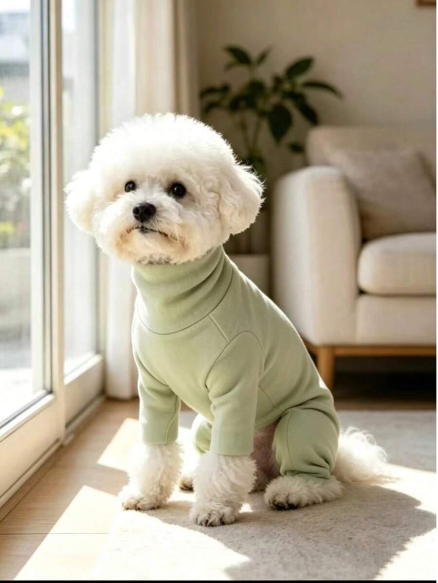 Pet Dog Clothing Multi-Color/Solid Color Fleece Home Wear Four-Legged Jumpsuit Anti-Shedding Base Layer Casual Comfortable Inner Lining Top Suitable For Small Dogs (Poodle, Bichon, Pomeranian, Yorkshire Terrier, Maltese) All-Season Wear - Mint Green - View 1