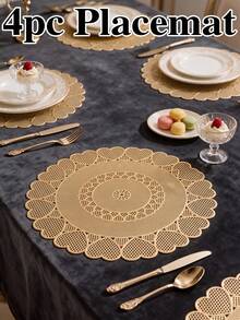 4/120pcs Hollow Gold PVC Placemats, Washable Tabletop Protector, Non-Slip Table Mat, Odorless Decorative Mat, Suitable For Restaurant, Cafe, Homestay, Fit For Holiday, Party, Gathering, Birthday, Wedding, Dinner - Multicolor - View 14