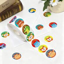 500pcs Large Animal Encouragement Stickers, 1 Inch Round, 2 Styles Available, For Envelopes, Magazines, Phone Cases, Water Bottles, Computers, Helmets, Scrapbooks, DIY Decoration, Holiday Party Gift Wrapping, PVC Self-Adhesive Sealing Stickers - Big-headed Animals Encourage - View 4