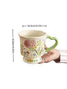 Fashionable High-End Cute Floral Print Ceramic Coffee Cup, Heart-Shaped Handle, Wavy Shell Edge Base Tea Cup, Colorful Country Floral Pattern Ceramic Cup, Exquisite Home Dining Table Drinkware, Sweet Birthday Gift For Girls - Multicolor - View 11