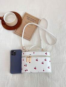 This Stylish And Sweet Cherry-Patterned Tote Bag Is An Ideal Gift For Teenagers, Suitable For Outdoor Activities, Playtime, Or Commuting. - Multicolor - View 3