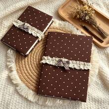 1pc Chocolate Polka-Dot Fabric Book Sleeve, A5/A6 Book Protector, Lace Bow Tie Strap Journal Cover, Vintage Wear-Resistant Book Pouch - Chocolate Polka‑Dot - View 6