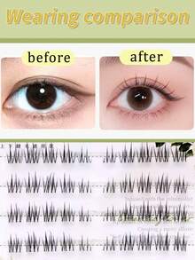 WANPIN WAN PIN Camellia Glue-Free False Eyelashes, 7-10mm C Curl Natural Thin Cluster Lashes, 6 Rows Lightweight Breathable, Soft Comfortable Fit, Easy To Wear, Suitable For Beginners, Natural Curly Look, Daily Makeup - C - View 2