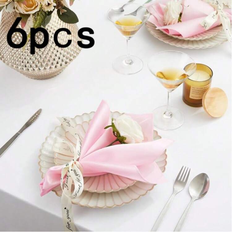 1/2/6pcs Premium Solid Color Satin Napkins, Hotel Banquet Wedding Table Setting, Home Afternoon Tea Atmosphere Tablecloth - Pink - View 9