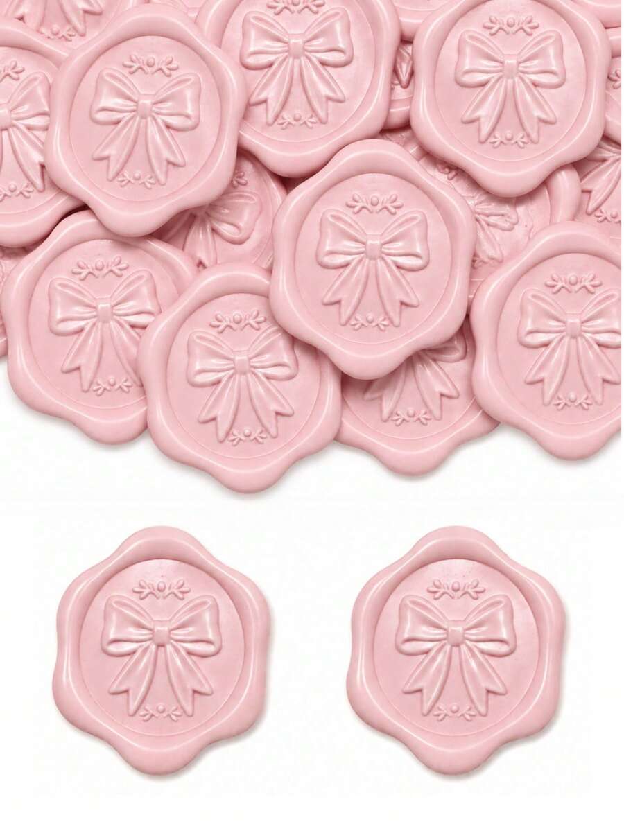 20/30/50/100pcs Bow Wax Seal Stickers, Wedding Invitation Envelope Seal Stickers, Self-Adhesive Envelope Seal Stickers, Suitable For Wedding, Invitation, Envelope, Gift Packaging, Christmas - Bow--blush Pink - View 1