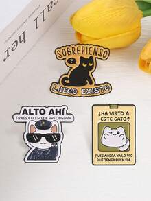 3Pcs Funny Spanish Meme Cat Enamel Brooch Set, Cartoon Lapel Pin Pack, Badge For Backpack Jacket Clothing Decor - Multicolor - View 8