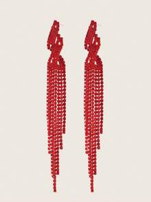 Valisandre 1pair Super Sparkly Full Crystal Fringe Earrings, Perfect For Women To Wear Daily - Red - View 5