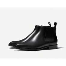 Men's Business Chelsea Boots, Black Genuine Leather High-Top Formal Boots, British Style Versatile Ankle Boots, Western Office Wear - Black - View 14