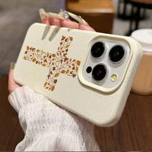 TPU Material Gentle Autumn Leaf Mosaic Cross Pattern Phone Case Compatible With IPhone 17 Pro Max/17/16 Pro Max/15/13/12/11/ S20 FE/A15/S24/A55/ Note 11/Note 12/Note 13 Pro Full Coverage Anti-Drop Soft Shell Phone Protective Cover - White - View 3