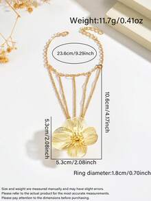1pc Fashionable Minimalist Versatile 3D Flower Multi-Chain Finger Bracelet, Suitable For Women's Daily, Vacation And Party Wear - Gold - View 5