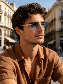 1 Pair Men's Rectangular Sunglasses, Perfect Blend Of Unique Design And Classic Charm, Suitable For Vacation Outfits, Parties, Daily Life, Outdoor Activities, Fits All Face Shapes - Multicolor - View 3