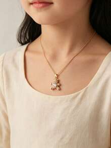 1pc Cute Bear Pendant Necklace For Girls, Heart Charm Design, Sparkling Detail Kids Jewelry, Sweet Daily Wear Accessory Gift - Yellow Gold - View 2