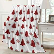 Soft & Comfortable 1pc White Background Red Plaid Christmas Tree Deer Snowflake Snowman Modern Flannel Blanket - Style Polyester Nap Blanket - Digital Print Craftsmanship, Suitable For Sofa, Bed, Travel, Office Home Decor - Multicolor - View 9