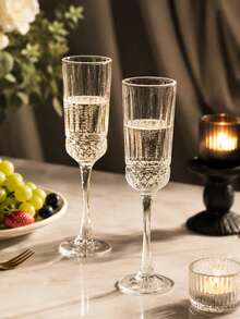 Elegant Transparent Glass Stemware, Vintage Textured Stemmed Water Goblets, Suitable For Water, Juice, Sparkling Drinks, Home Party Wedding Dinner Aesthetic Table Glassware - Transparent - View 8