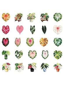 50PCS,Colorful Leaves Transparent Stickers,Scrapbook Supplies,Creative And Aesthetic Design Sticker,Suitable For Mobile Phone Cases,Tablets,Mobile Phone,Laptops,Suitcases,Cars,Notebooks,Helmet,Guitar,Skateboard,Storage Box,Computer, - 50pcs - View 2