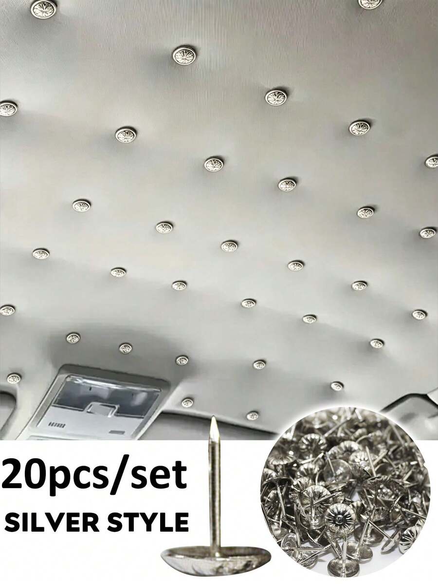 20Pcs Sun‑Pattern Car Headliner Repair Nails, Auto Ceiling Sagging Fabric Fixing Studs, Retro Embossed Round Car Interior Roof Decor Accessories - Chrysanthemum Pattern Car Roof Sticker - View 1
