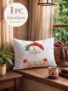 1pc Christmas Minimalist Cute Santa Claus Pattern Waffle Fabric Cushion Cover, Single-Sided Printed Soft Waffle Polyester Material, Waffle Pillowcase Suitable For Room Decor, Modern Minimalist Sofa Living Room Decoration, Gift Giving, Party Decoration - Multicolor - View 11