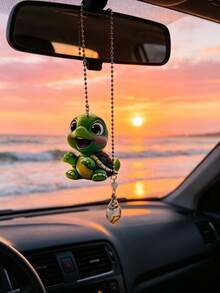 Cute Cartoon Little Turtle Car Rearview Mirror Hanging Ornament, Seashell Bead Pendant, Car Interior Decoration Accessory Gift - Turtle - View 3