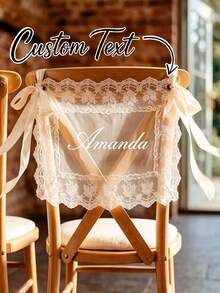 Personalized Lace Just Married Wedding Chair Sash | Custom Bride Groom Chair Banner, Boho Barn Wedding Chair Decor, Wedding Photo Prop - Multicolor - View 2