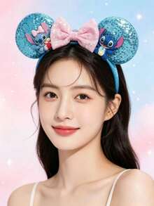 Hasbro Stitch Cartoon Party Headband, Mickey Mouse Sequin Ears Bow Hair Accessory, Amusement Park Decoration - Multi-color - View 1