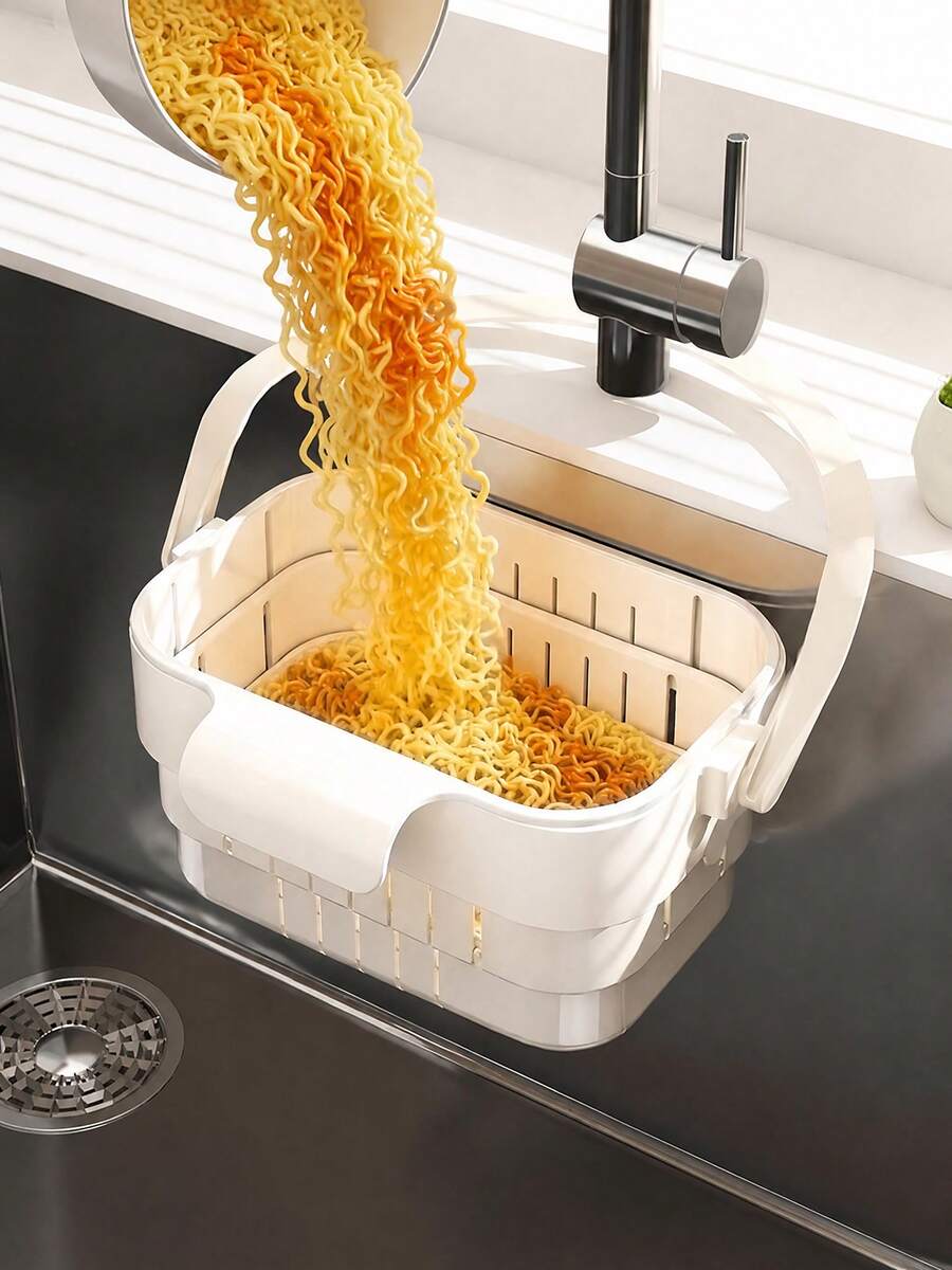 2pcs Foldable Kitchen Colander Basket, Kitchen Storage Organizer, Home Sink Extendable Hanging Rack, Filter Hanging Basket, Kitchen Sink Storage, Sponge Holder - Multicolor - View 1