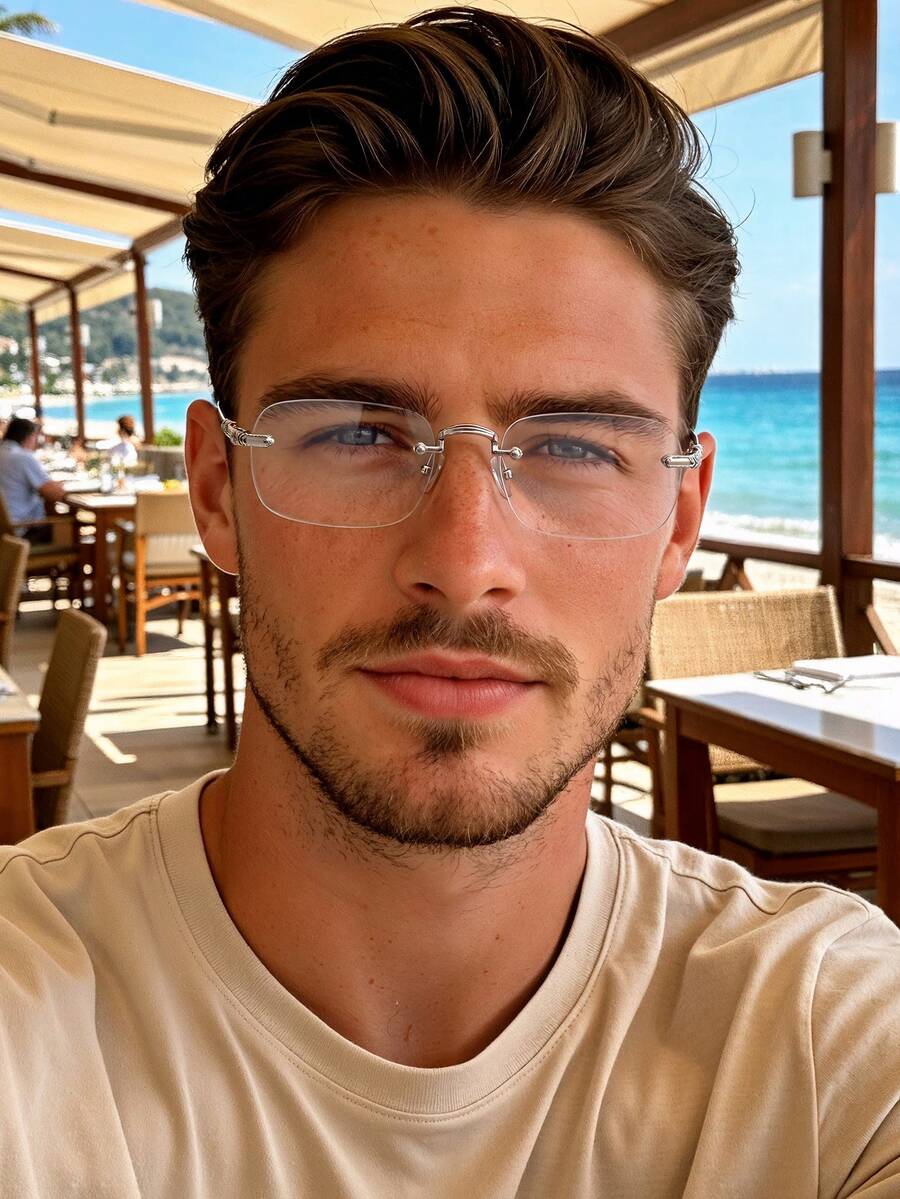 1 Pair Men's Minimalist Rectangular Clear Lens Glasses, Perfect Combination Of Design And Comfort, Suitable For Vacation Outfits, Business Commute, Daily Casual Wear, Fits All Face Shapes - Clear - View 1